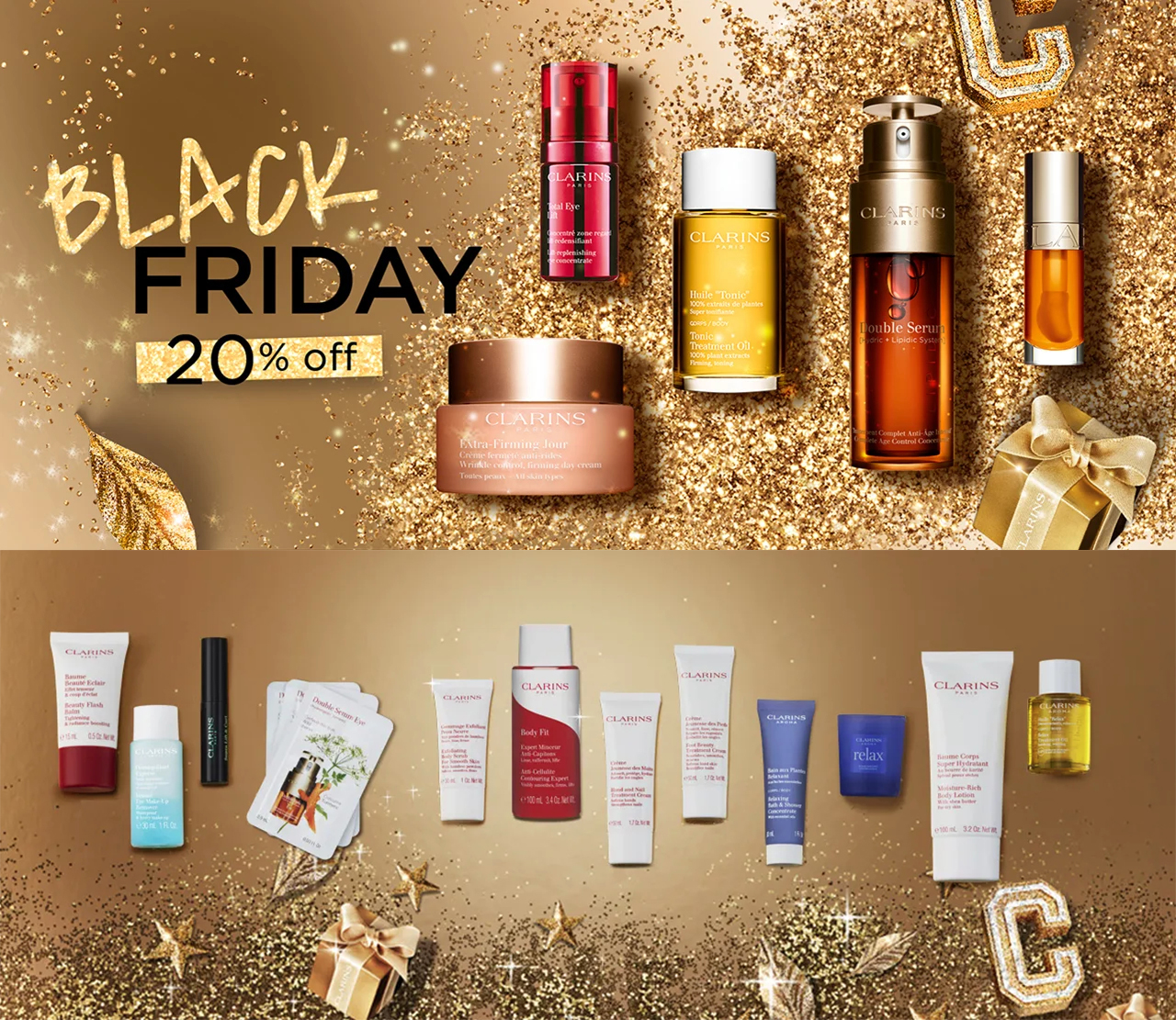 Black Friday at Clarins: 20% off sitewide + up to 3 gifts (worth up to £117) Black Friday at Clarins: 20% off sitewide + up to 3 gifts (worth up to £117)