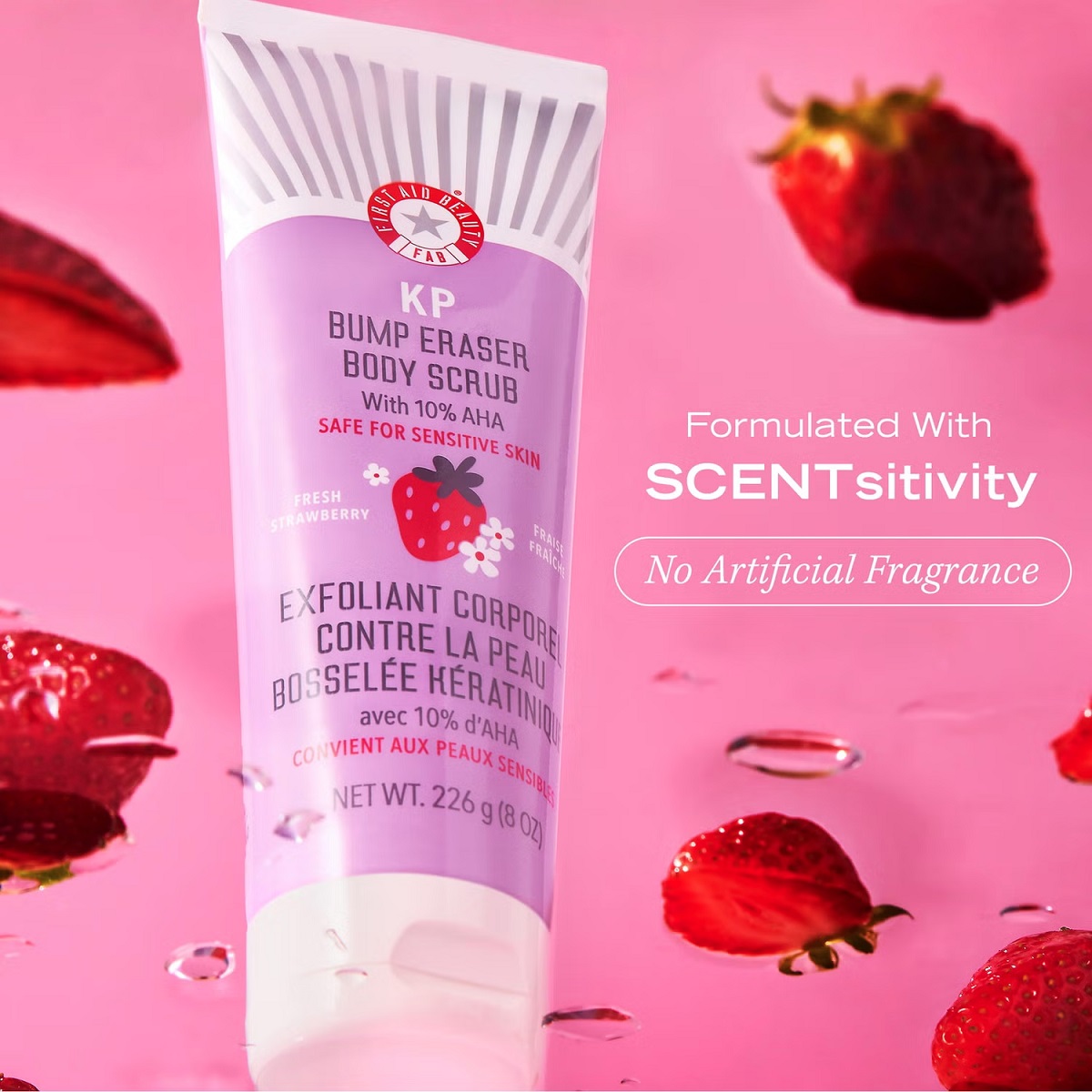 First Aid Beauty KP Bump Eraser Fresh Strawberry Body Scrub with 10% AHA