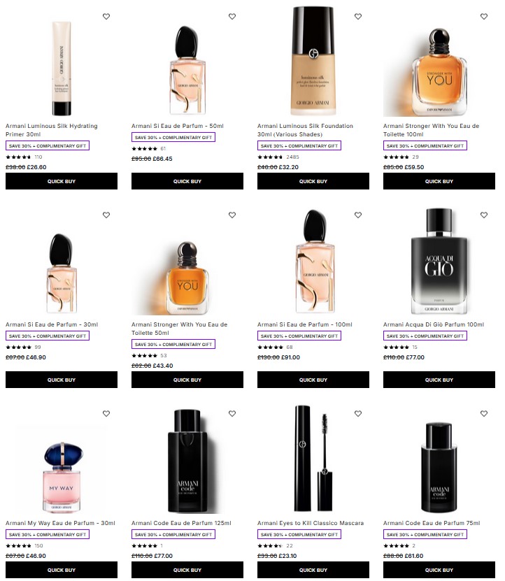 30% off Armani at Lookfantastic