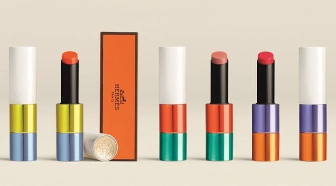 3 limited-edition shades of the Hermès Beauty New Rouge Brillant Silky Lipstick