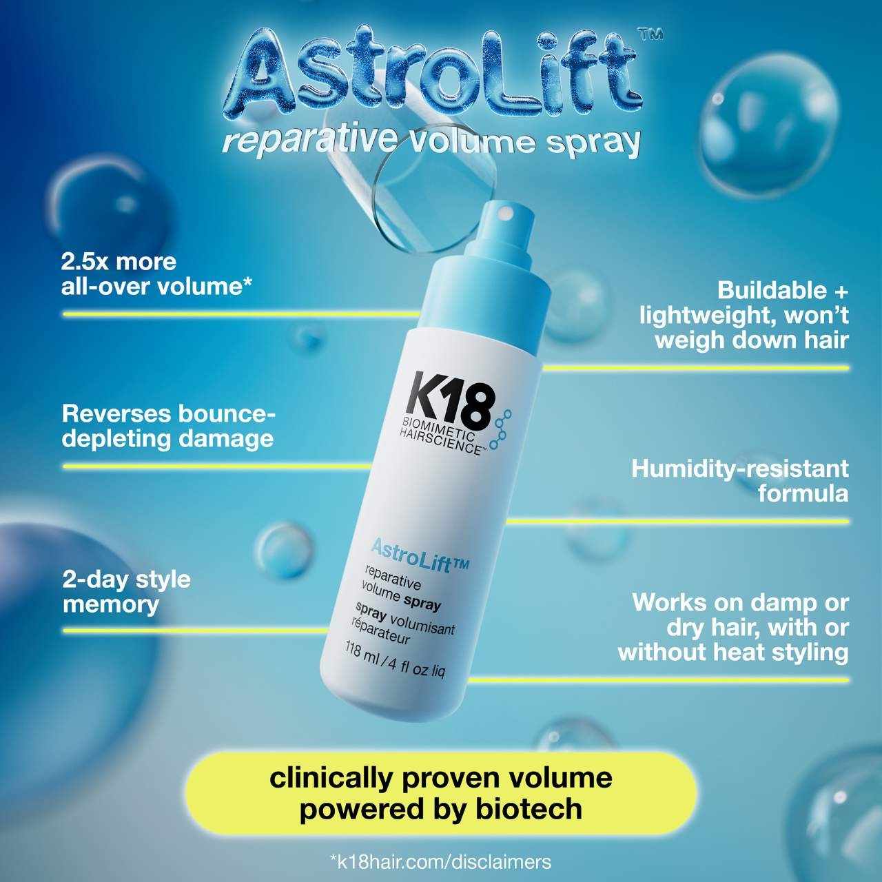 K18 Biomimetic Hairscience Astrolift Reparative Volume Spray K18 Biomimetic Hairscience Astrolift Reparative Volume Spray