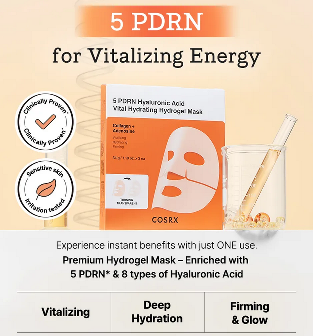 COSRX 5 PDRN Hyaluronic Acid Vital Hydrating Hydrogel Mask Set
