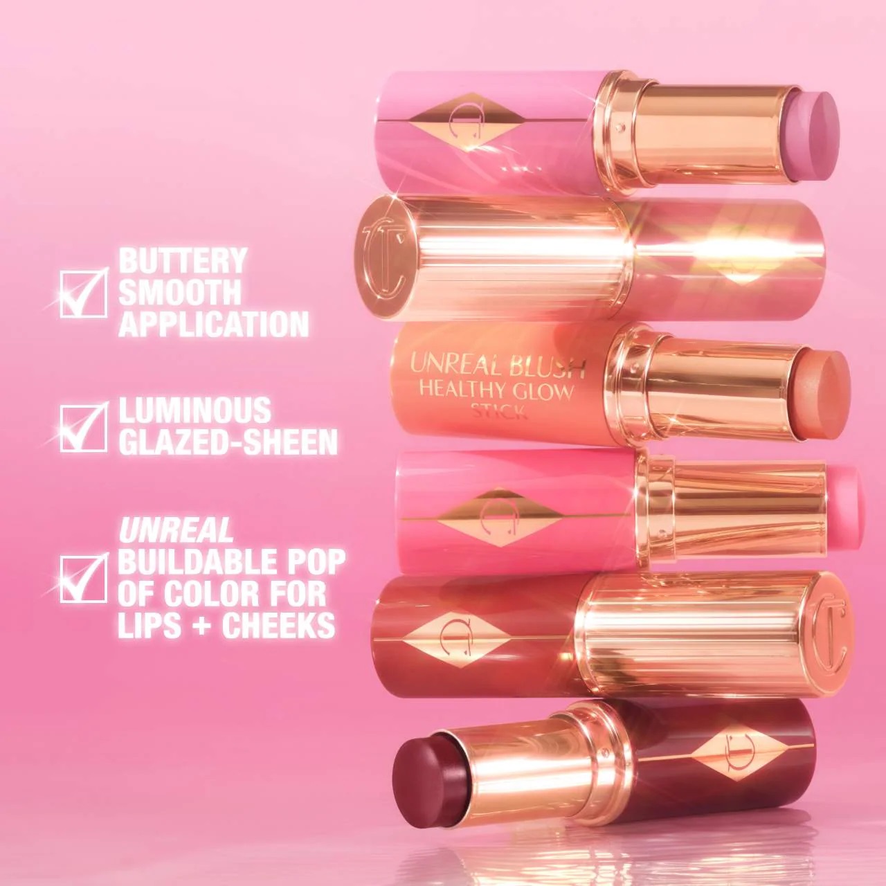 Charlotte Tilbury Unreal Lip + Cheek Glow Blush Stick with Hyaluronic Acid Charlotte Tilbury Unreal Lip + Cheek Glow Blush Stick with Hyaluronic Acid