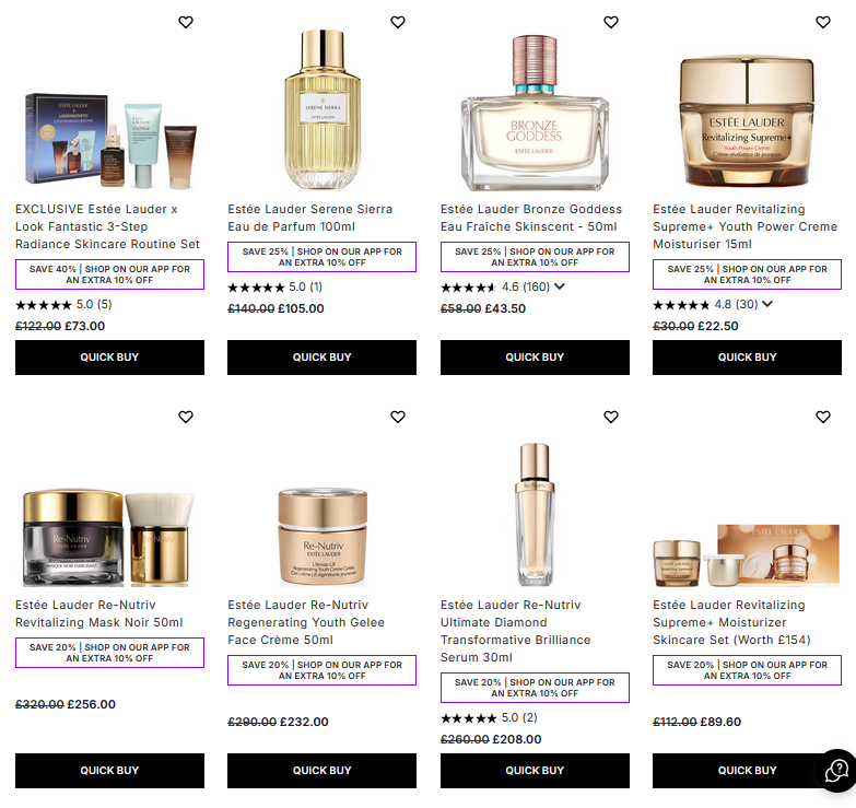 Up to 25% off Estée Lauder at Lookfantastic
