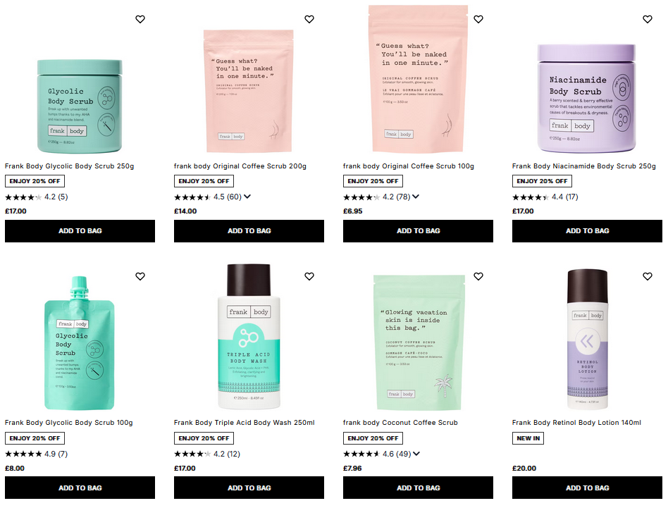 20% off Frank Body at Cult Beauty