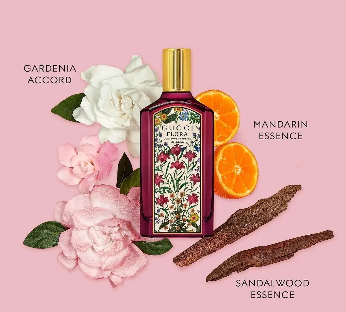 Gucci Flora Gorgeous Gardenia Eau de Parfum Intense with Mandarin Essence, Gardenia Accord and Sandalwood Essence Gucci Flora Gorgeous Gardenia Eau de Parfum Intense with Mandarin Essence, Gardenia Accord and Sandalwood Essence