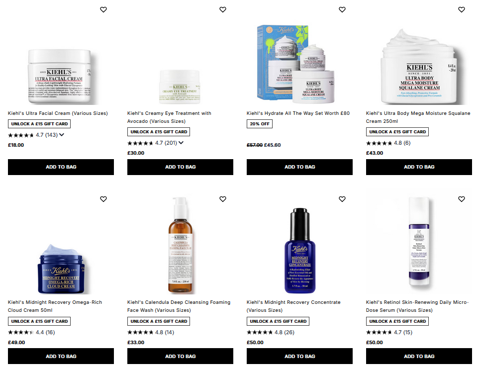 20% off Kiehls at Cult Beauty