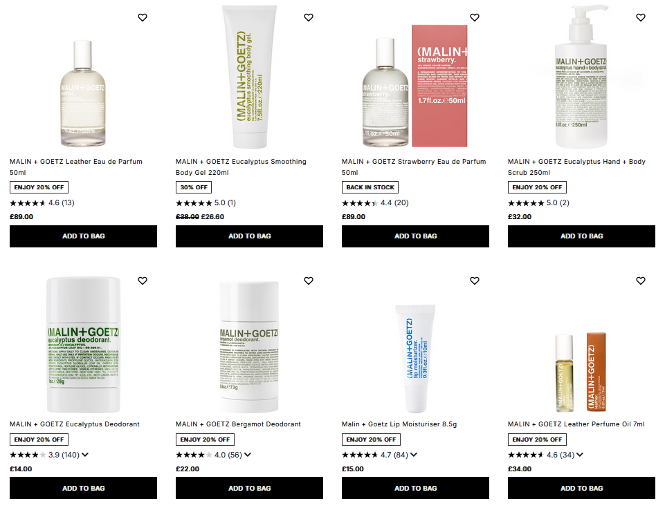 20% off MALIN + GOETZ at Cult Beauty