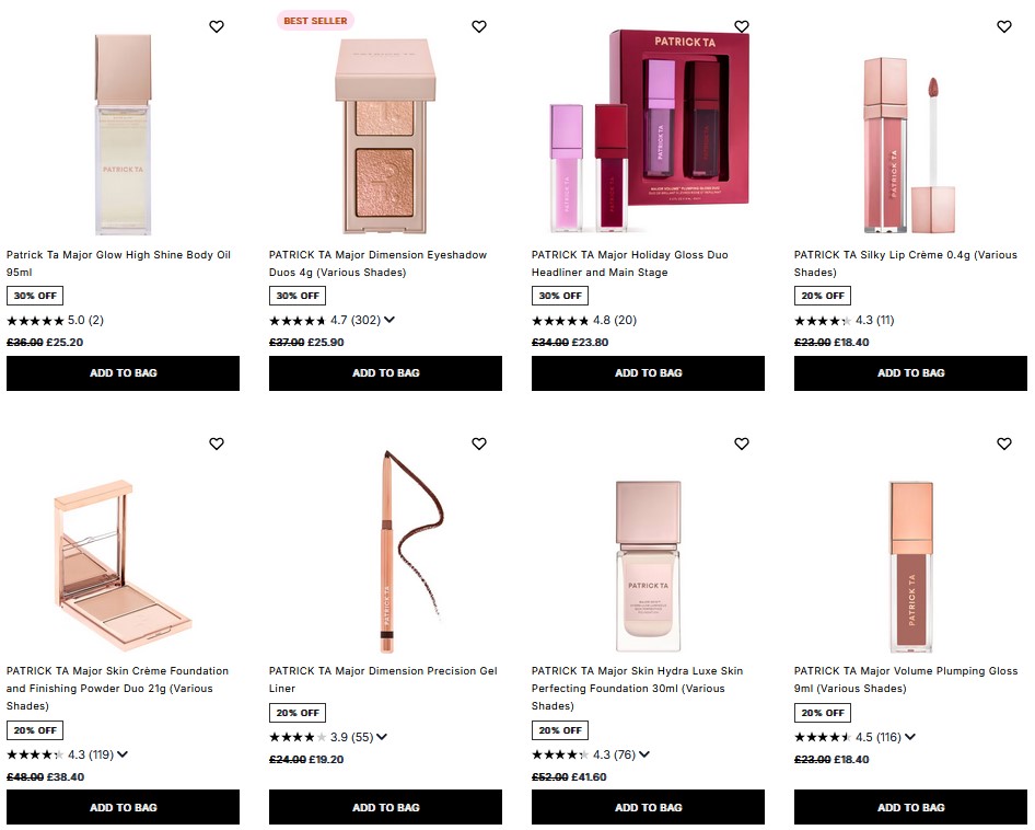 Up to 30% off Patrick Ta at Cult Beauty