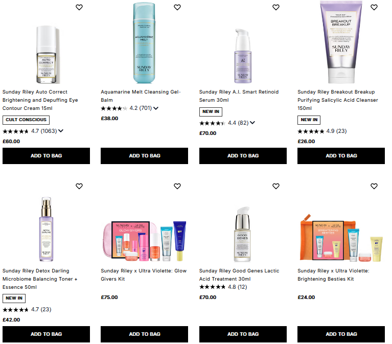 20% off Sunday Riley at Cult Beauty