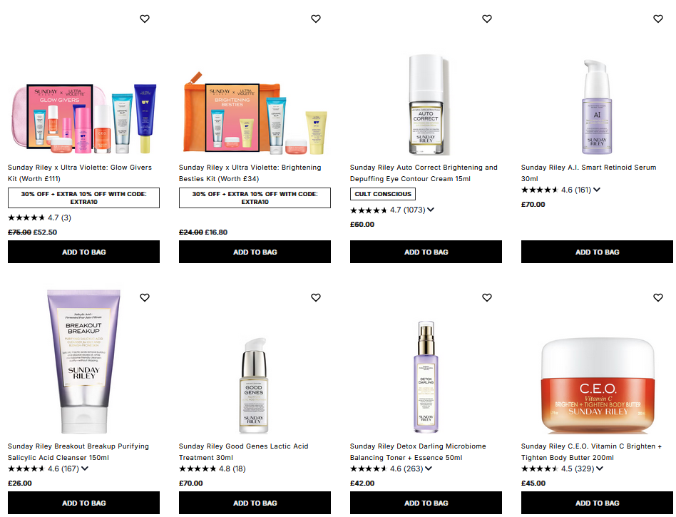 20% off Sunday Riley at Cult Beauty