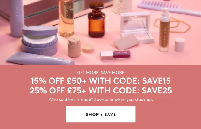 Spend and save offer at Fenty Beauty