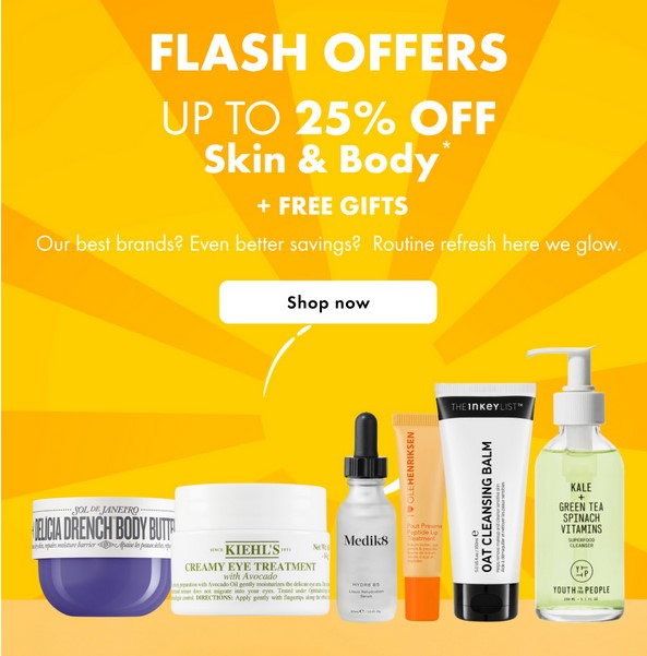 Up to 25% off Skin & Body + free gifts at Sephora UK