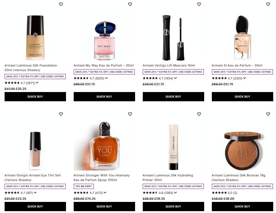 25% off Armani at Loofantastic