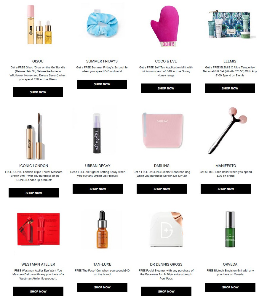 Gift with purchase offers at Cult Beauty
