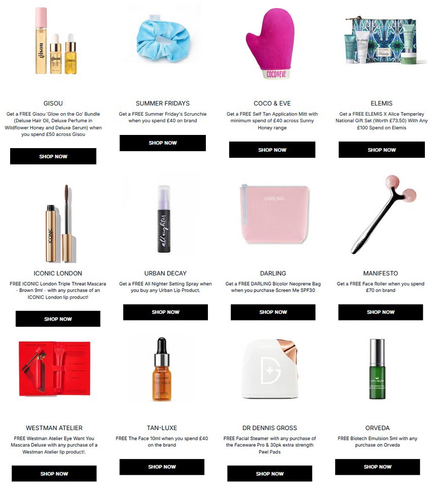 Gift with purchase offers at Cult Beauty