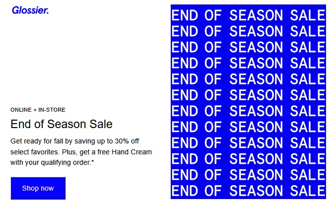 Up to 30% off sale at Glossier