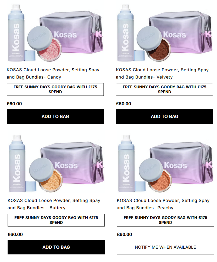 KOSAS Cloud Loose Powder, Setting Spay and Bag Bundles KOSAS Cloud Loose Powder, Setting Spay and Bag Bundles