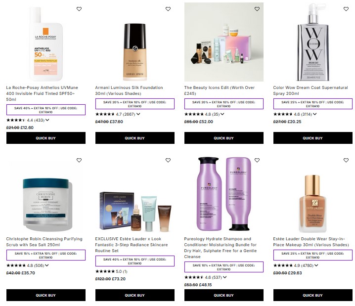 Up to 40% off sale at Lookfantastic