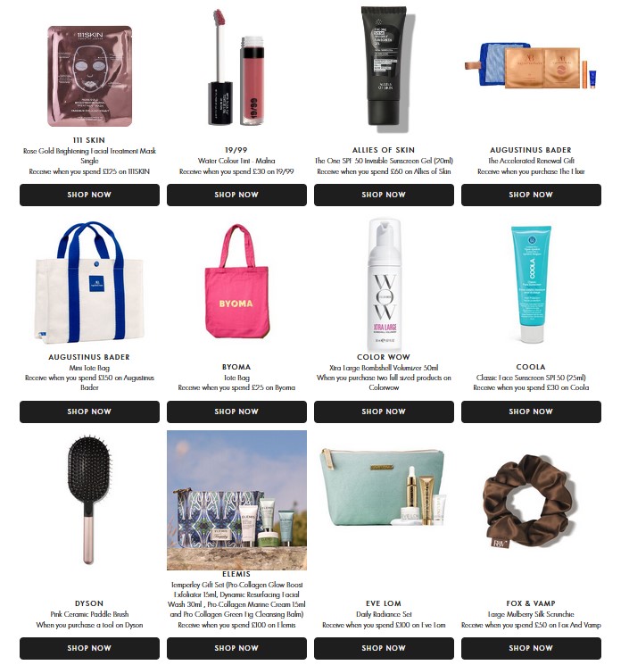 Gift with purchase offers at Space NK