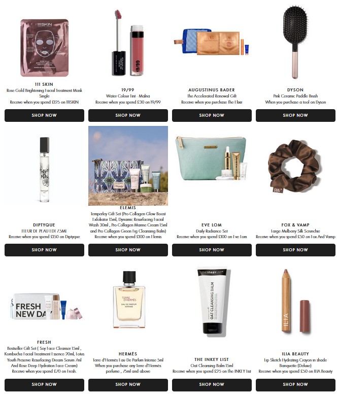 Gift with purchase offers at Space NK