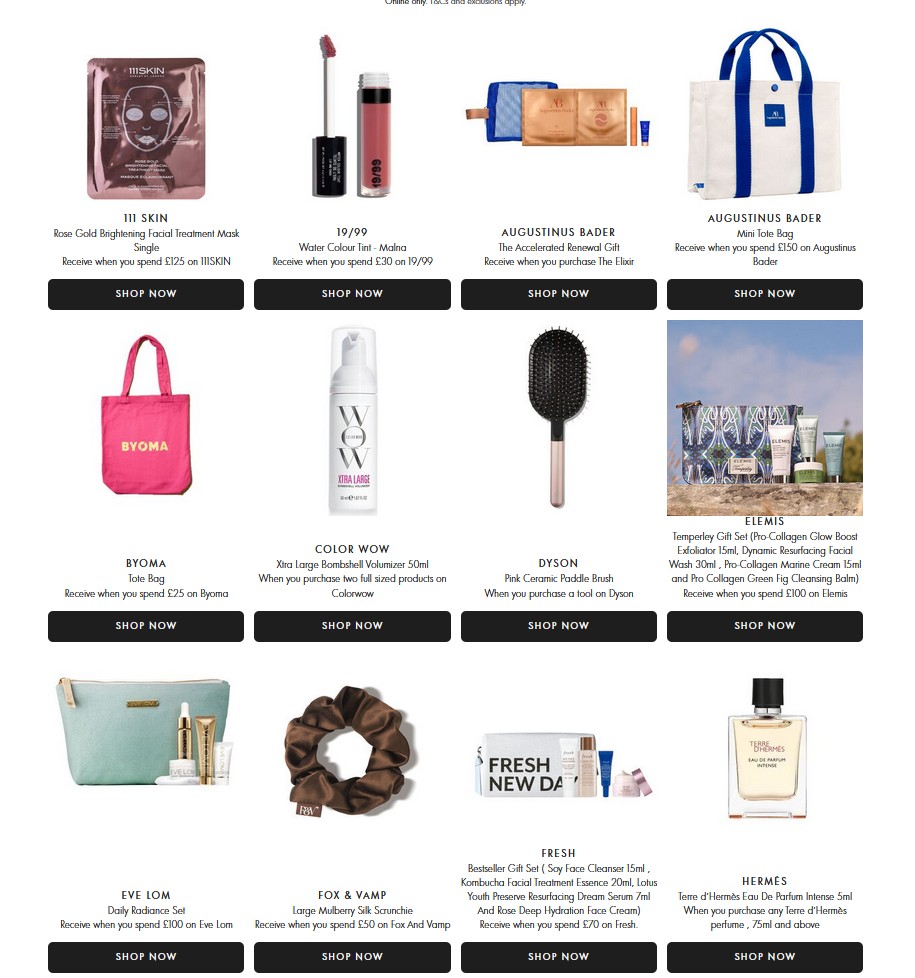 Gift with purchase offers at Space NK