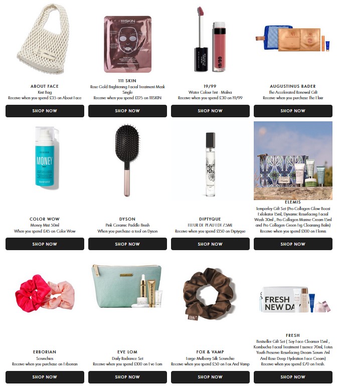 Gift with purchase offers at Space NK