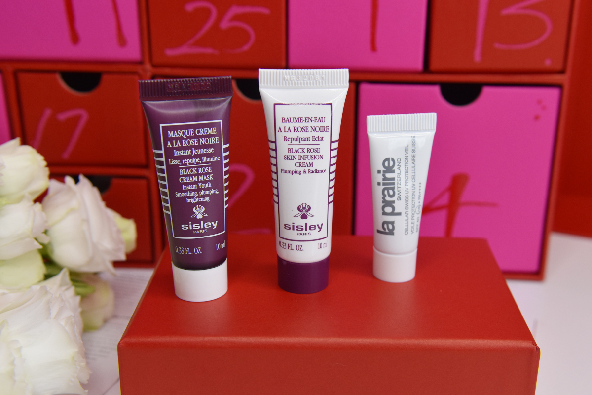 Sisley Paris Black Rose Mask, Sisley Paris Black Rose Cream, and La Prairie UV Veil SPF50