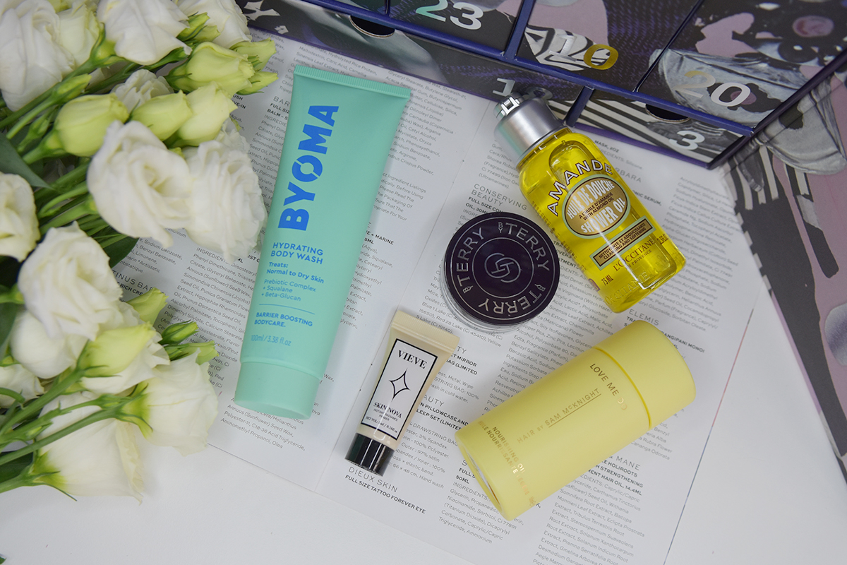 BYOMA Hydrating Body Wash, VIEVE Skin Nova, By Terry Hyaluronic Hydra-Powder 8HA, and Hair By Sam McKnight Love Me Do Nourishing Oil