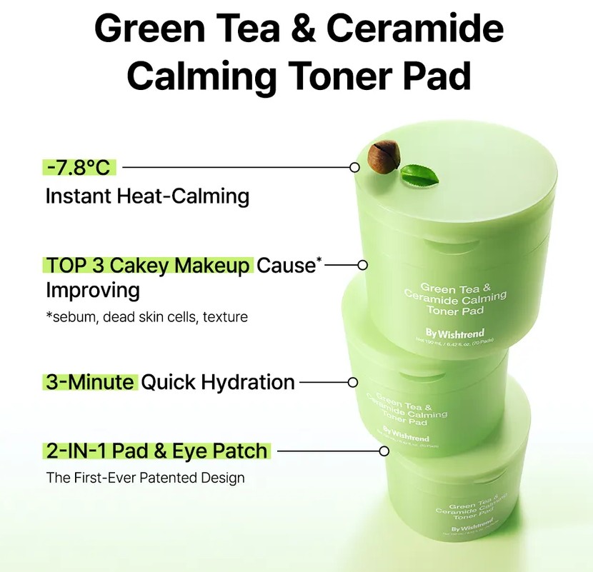 By Wishtrend Green Tea & Ceramide Calming Toner Pad