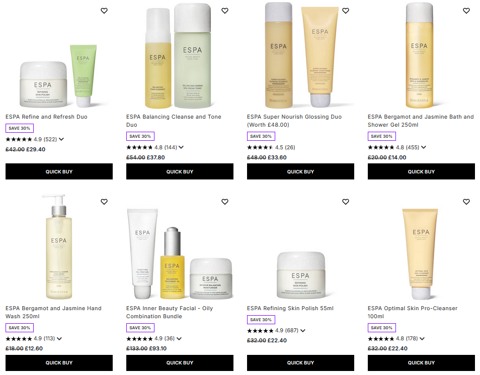 30% off ESPA at Lookfantastic