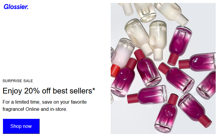 20% off surprise sale at Glossier