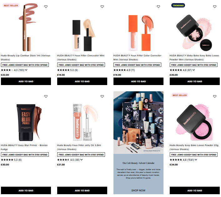 20% off HUDA BEAUTY at Cult Beauty