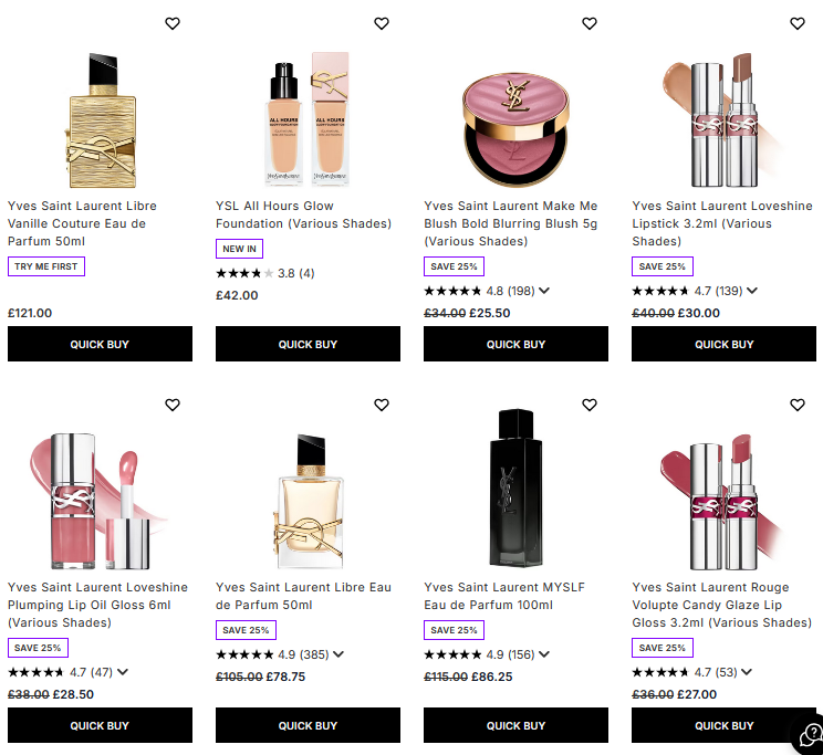 25% off Yves Saint Laurent at Lookfantastic