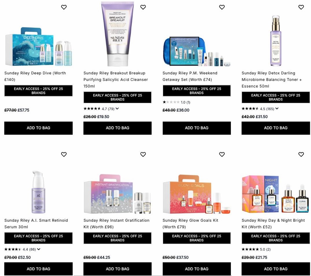 25% off Sunday Riley at Cult Beauty, including sets 25% off Sunday Riley at Cult Beauty, including sets