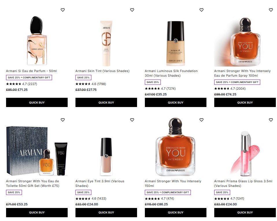 25% off Armani at Lookfantastic