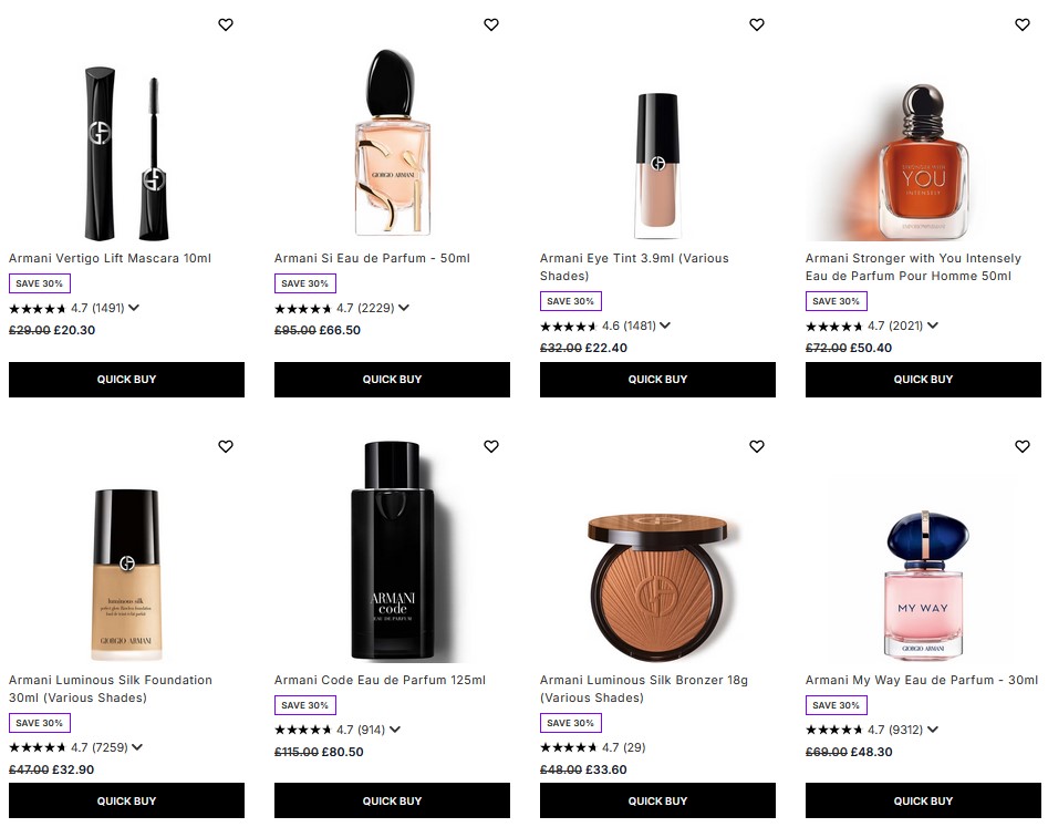 30% off Armani at Lookfantastic