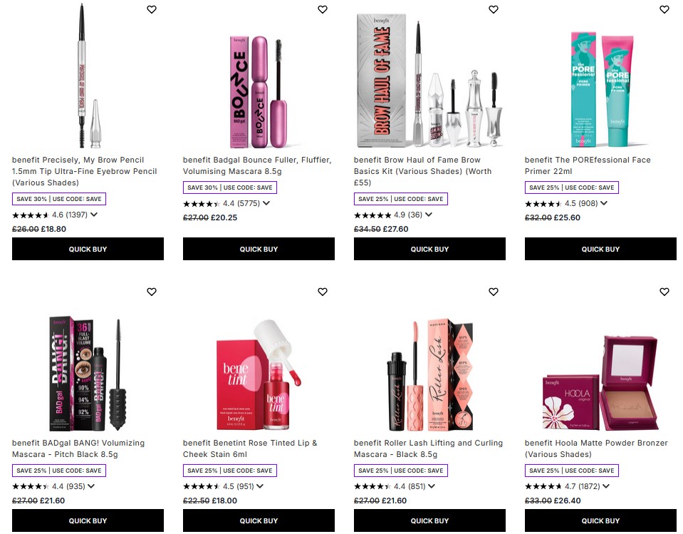 Up to 30% off Benefit at Lookfantastic