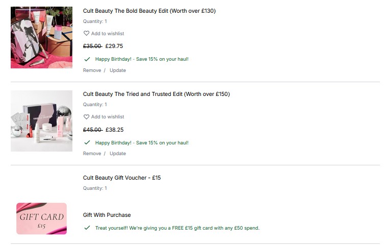 Free £15 Gift Card when you spend £50 at Cult Beauty, also applies to Cult Beauty Edits