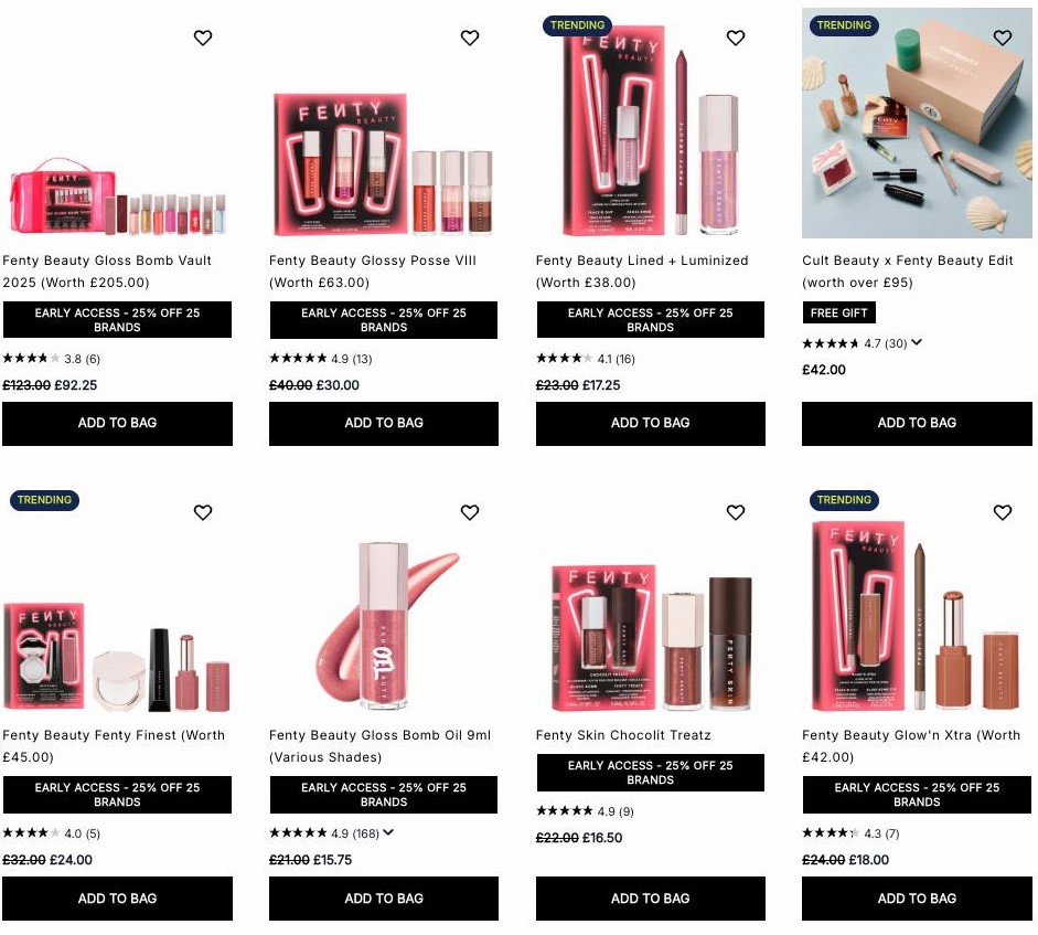 25% off Fenty Beauty at Cult Beauty 25% off Fenty Beauty at Cult Beauty