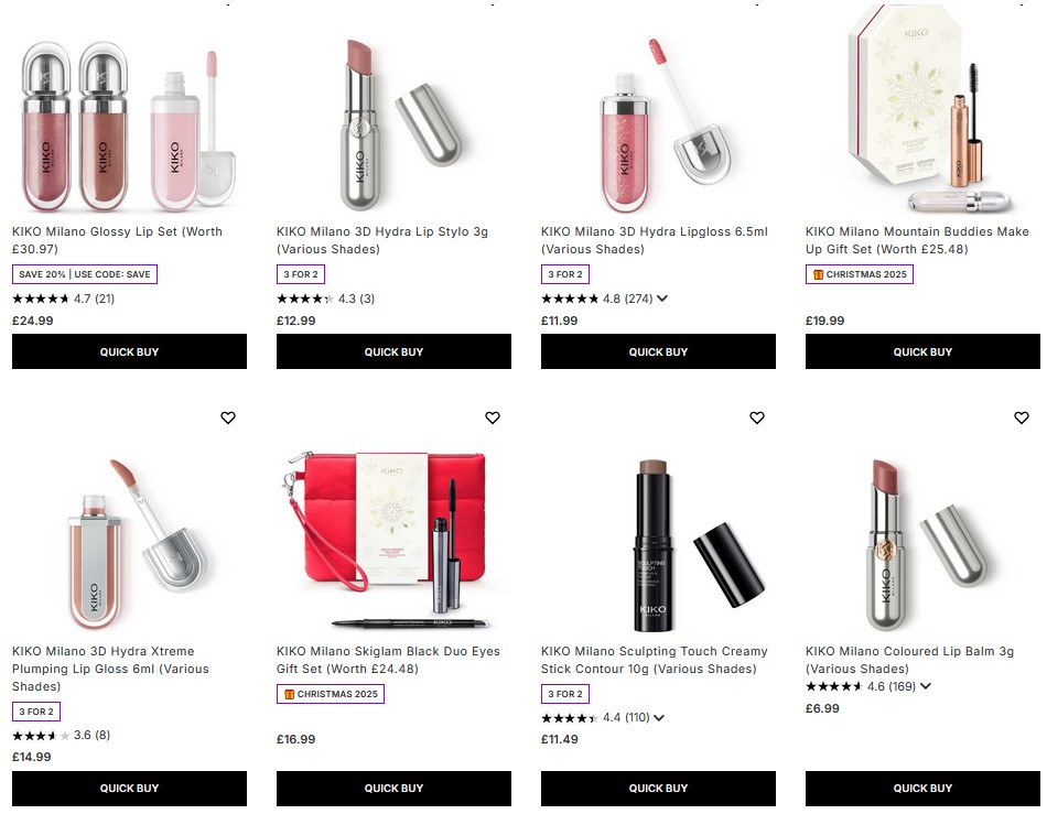 3 for 2 on KIKO at Lookfantastic