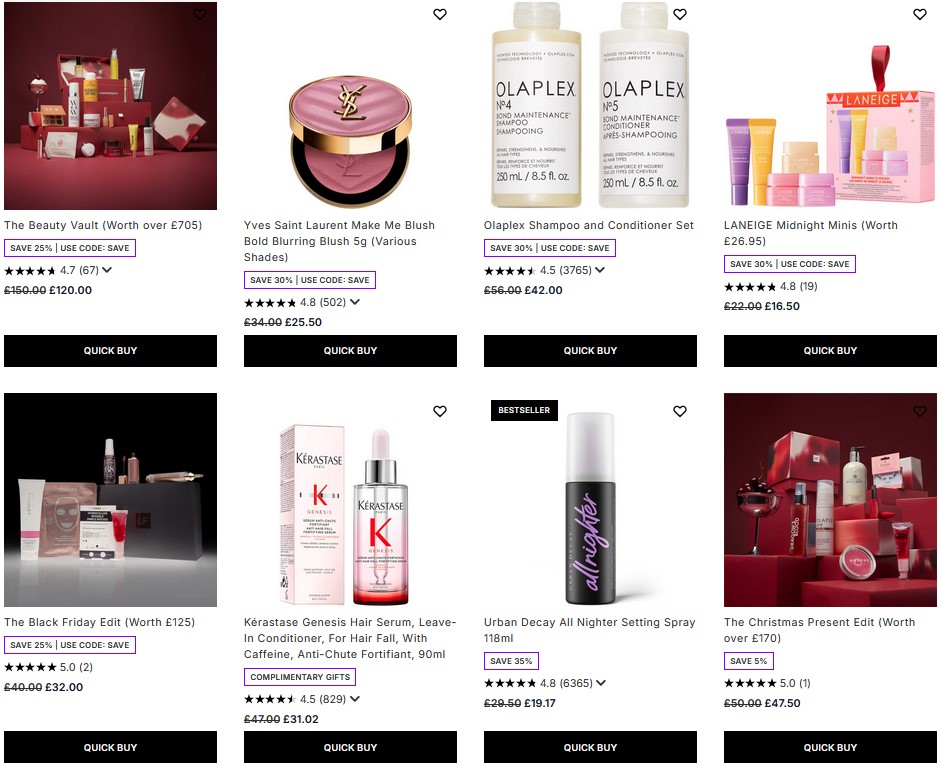 Up to 50% off sale at Lookfantastic