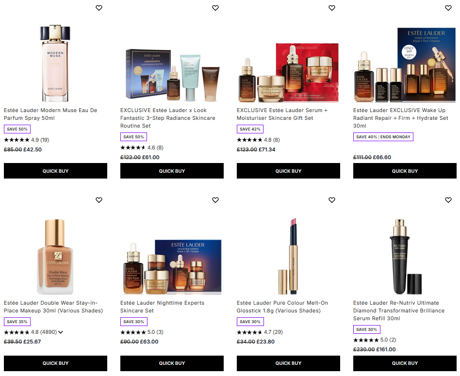 Up to 50% off Estée Lauder at Lookfantastic