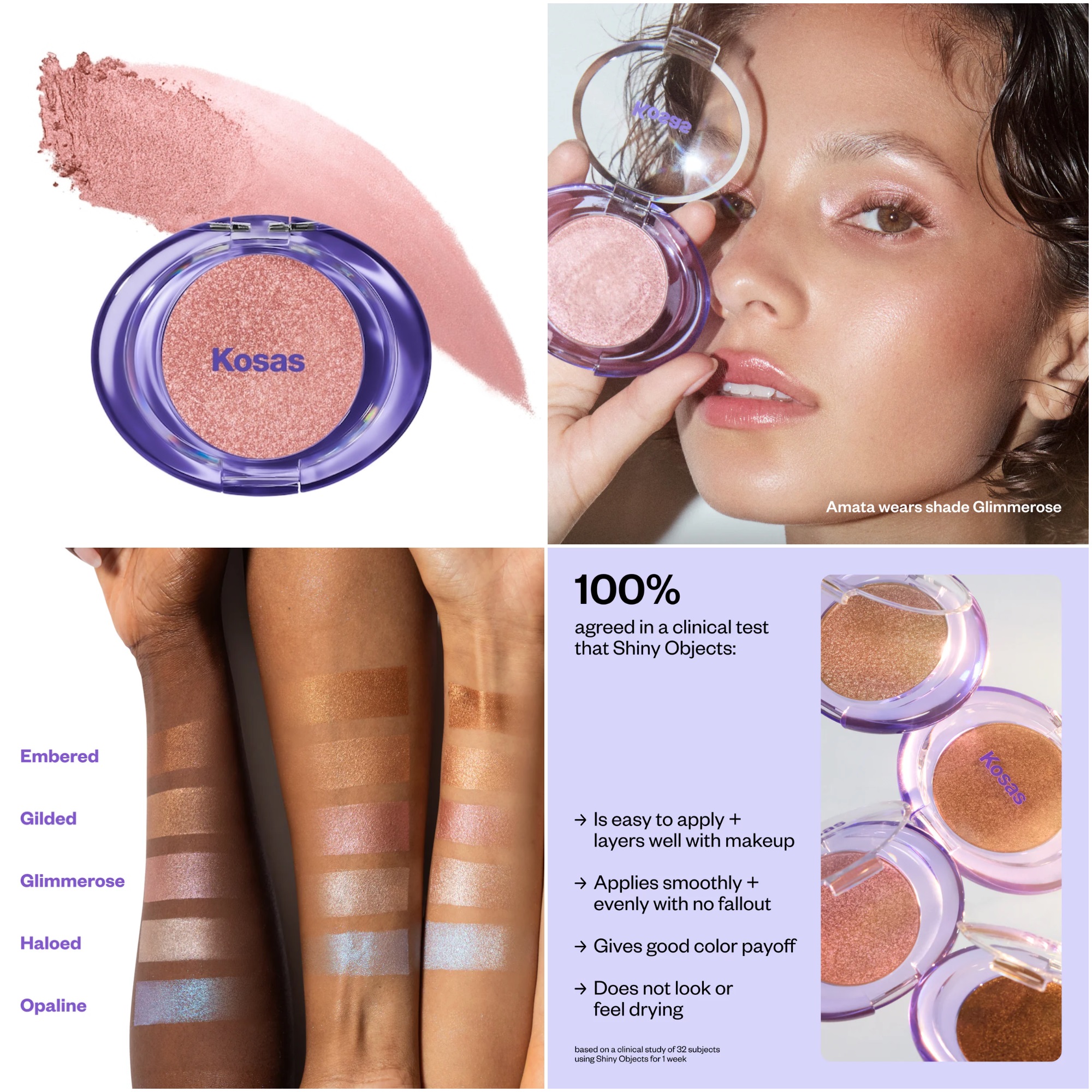 Kosas Shiny Objects Wet Glisten Powder Highlighter for Face + Eyes Kosas Shiny Objects Wet Glisten Powder Highlighter for Face + Eyes