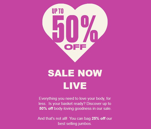 Up to 50% off sale at The Body Shop