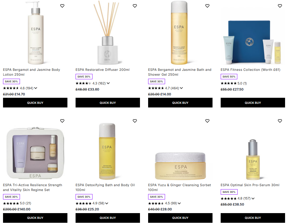 Up to 50% off ESPA at Lookfantastic
