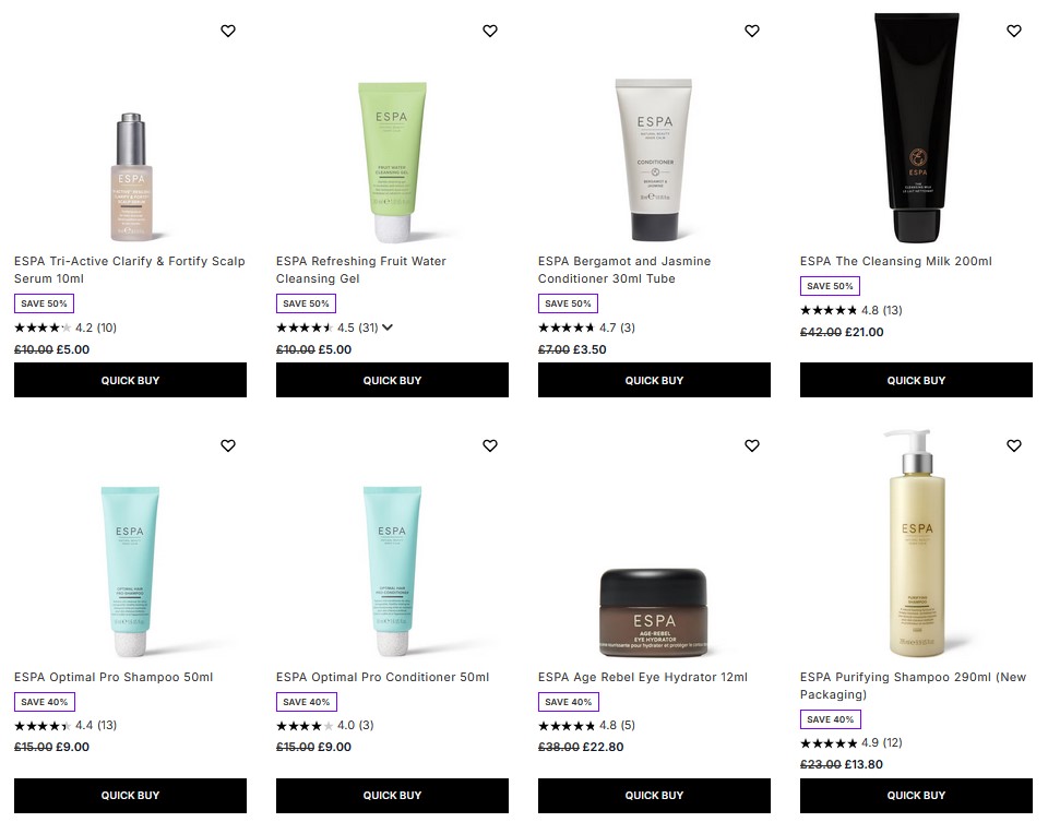 Up to 50% off ESPA at Lookfantastic