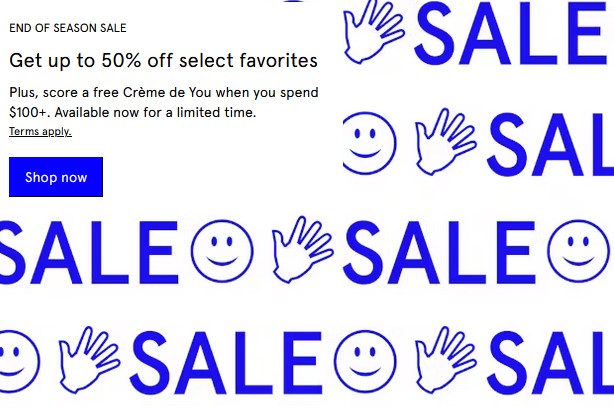 Up to 50% off sale at Glossier