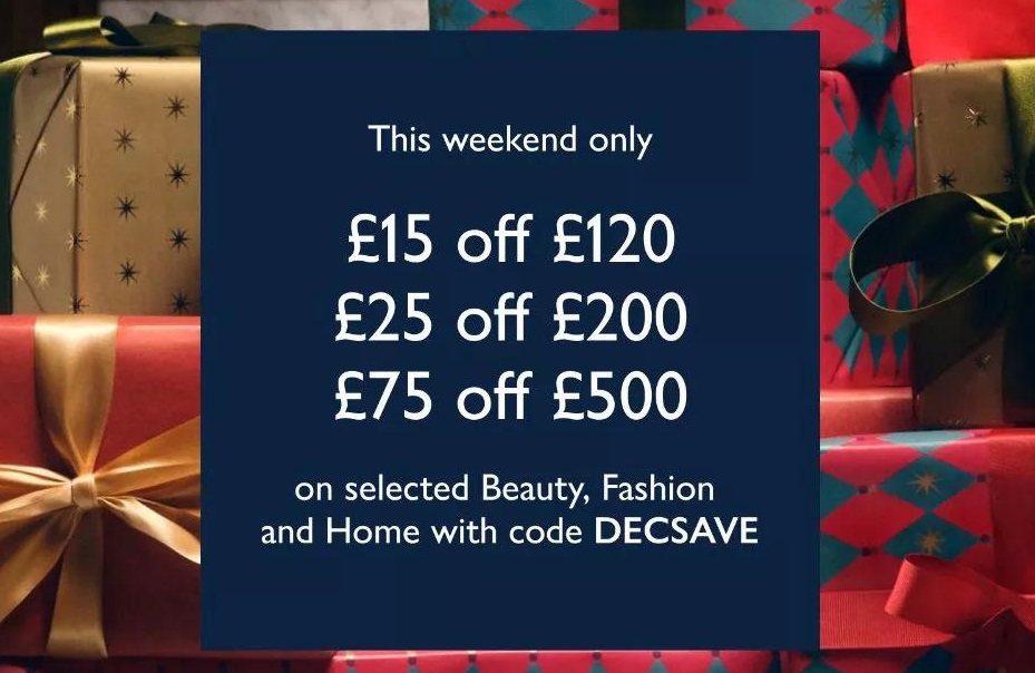 £15 off £120, £25 off £200, or £75 off £500 on selected Beauty, Fashion and Home at John Lewis