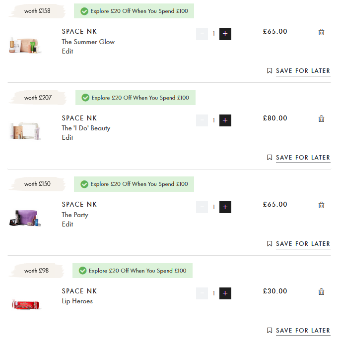 £20 off Space NK Beauty Boxes when you spend £100